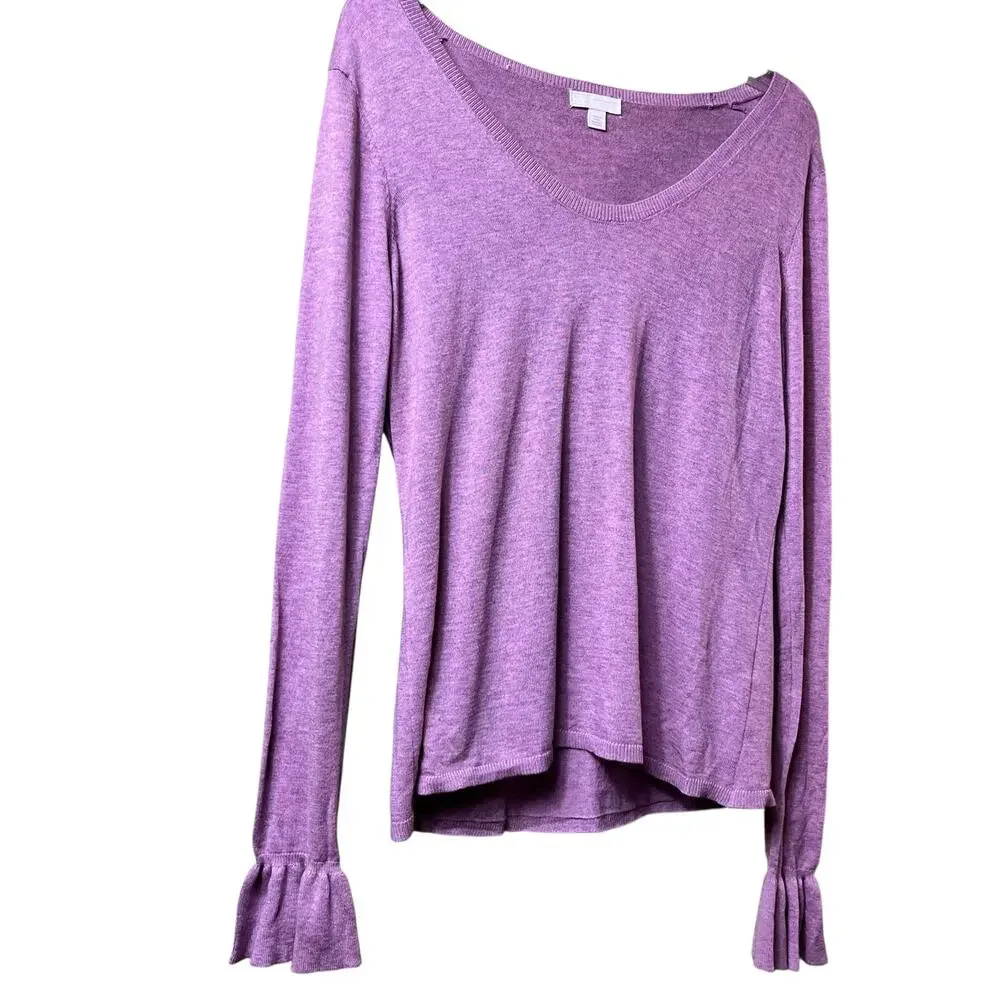 14th & Union Ruffle Sleeve Lightweight Sweater Purple EUC Cotton M‎ (2915)